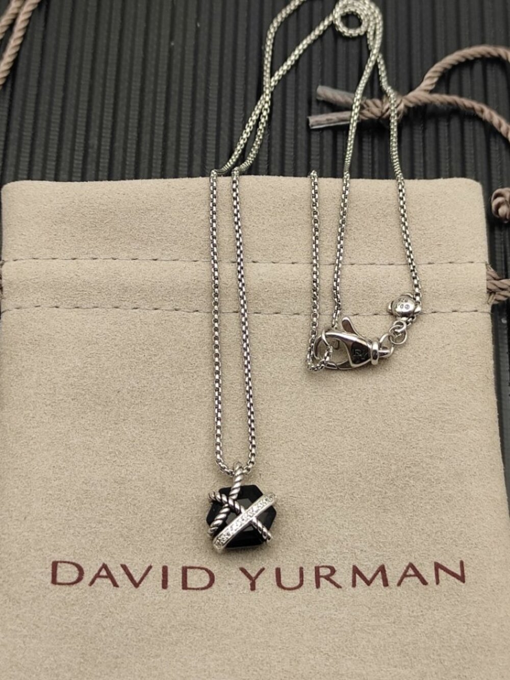 David Yurman Hexagon Diamond and Black Onyx Necklace